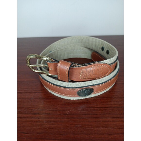 Zep Pro Leather & Canvas Belt Size 42 Brown Khaki Brass Buckle South Carolina - Picture 1 of 5